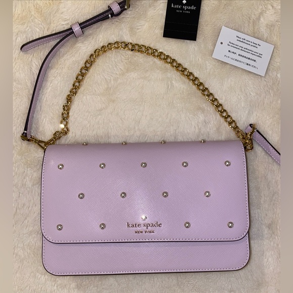 KATE SPADE Madison faux Pearls studded Flap Convertible Leather Crossbody purse - Picture 3 of 6
